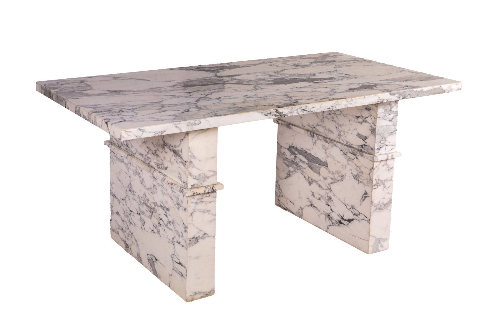 CUSTOM DESIGNED CARRERA MARBLE DESK: H 31in x W 65in x D 32in