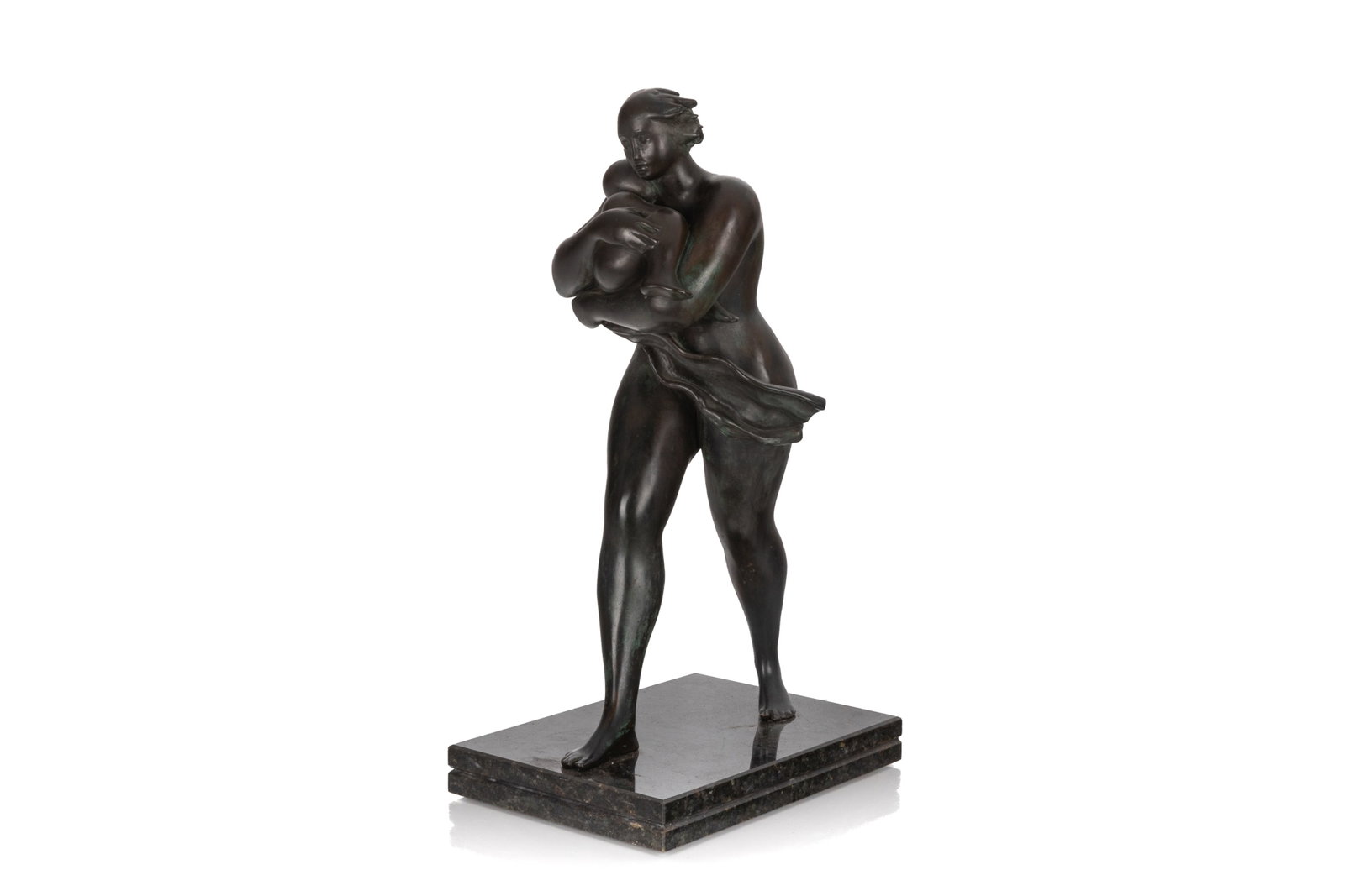 LUIGI GALLIGANI (Italian 1957-): Mother and Child Patinated Bronze on Stone base Signed and dated 1987 H 23in x W 12in x D 9in