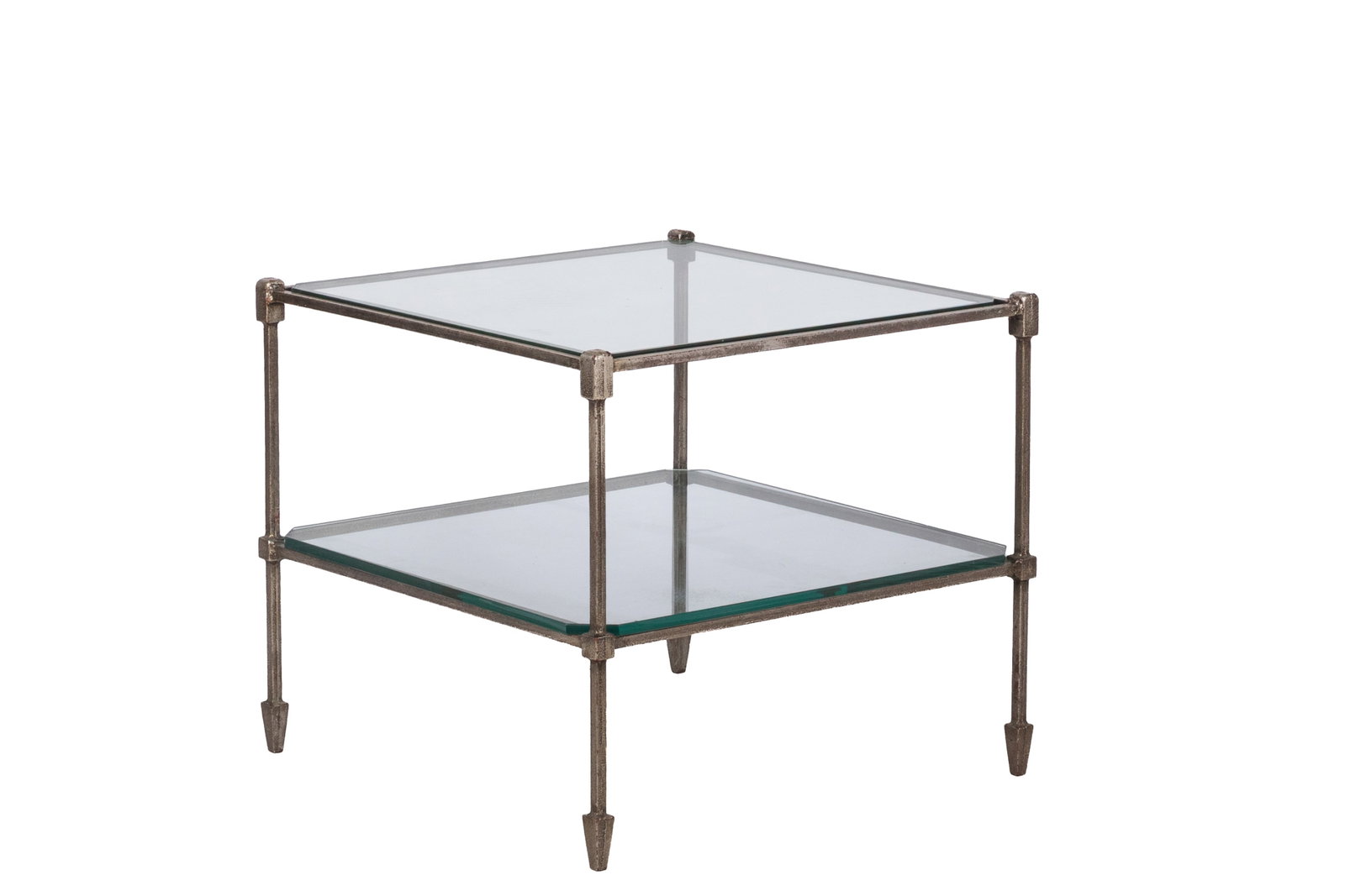 BRONZE AND GLASS TABLE: H 22 1/2in x W 25 1/2in x D 25 1/2in