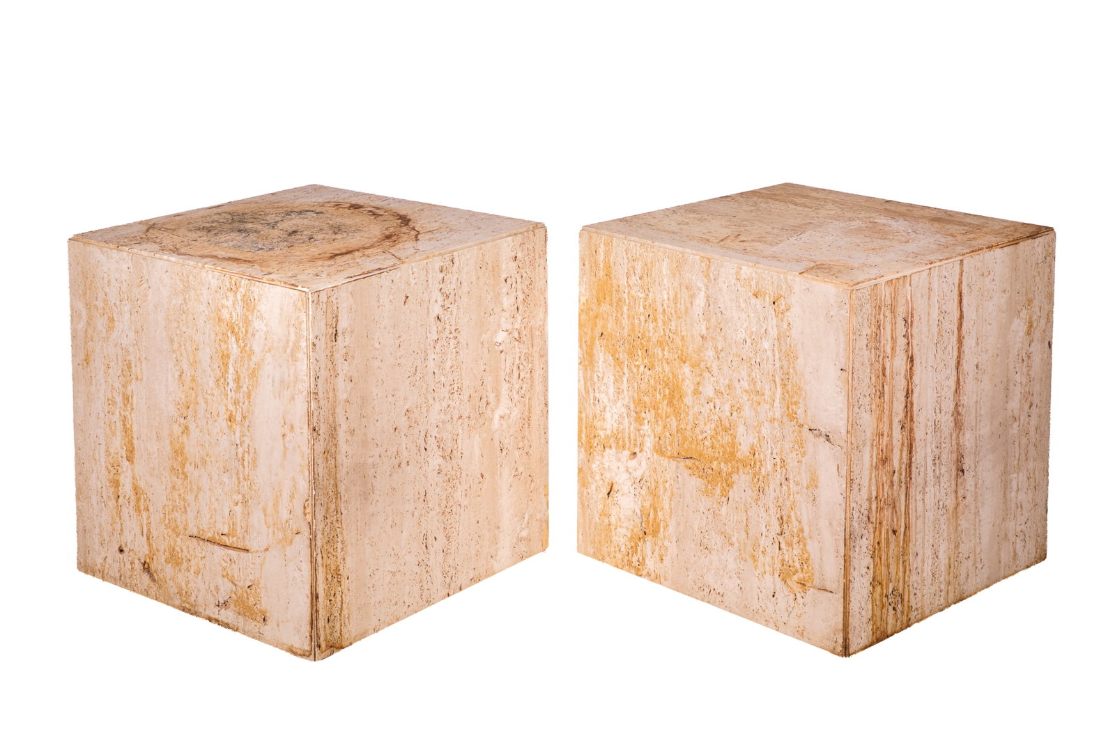 TWO LARGE TRAVERTINE CUBE PEDESTALS - 2