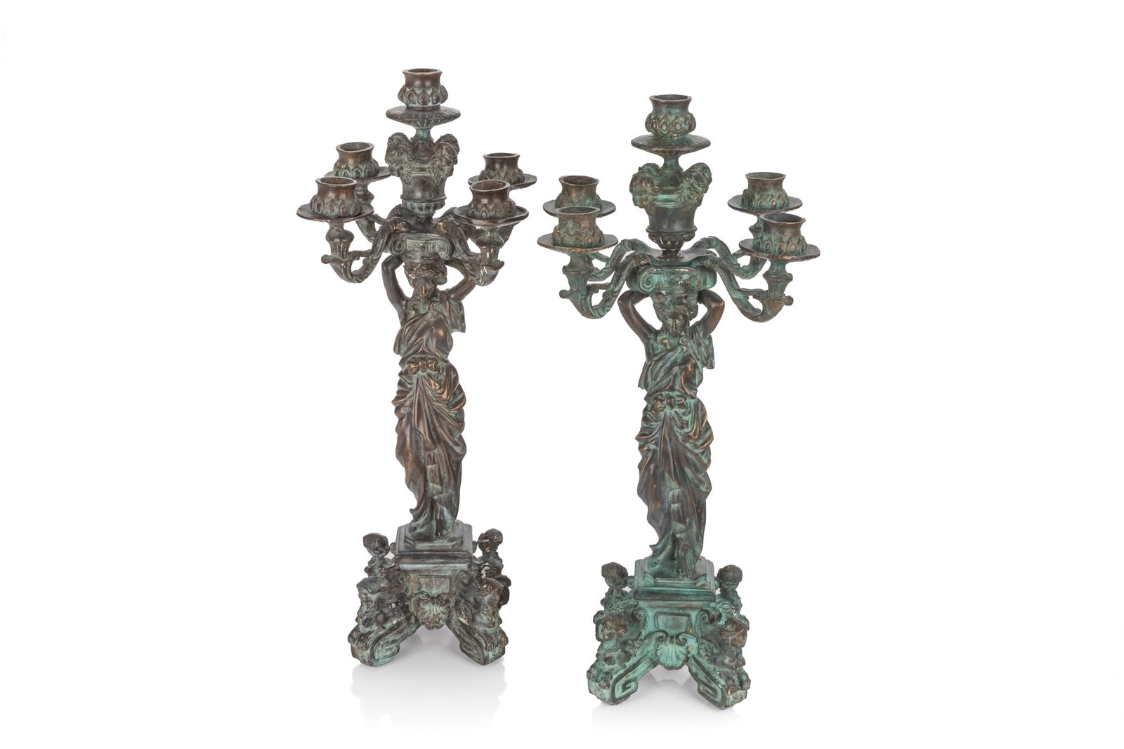 PAIR OF DECORATIVE BRONZE CANDELABRA, 20TH C (1 of 3)