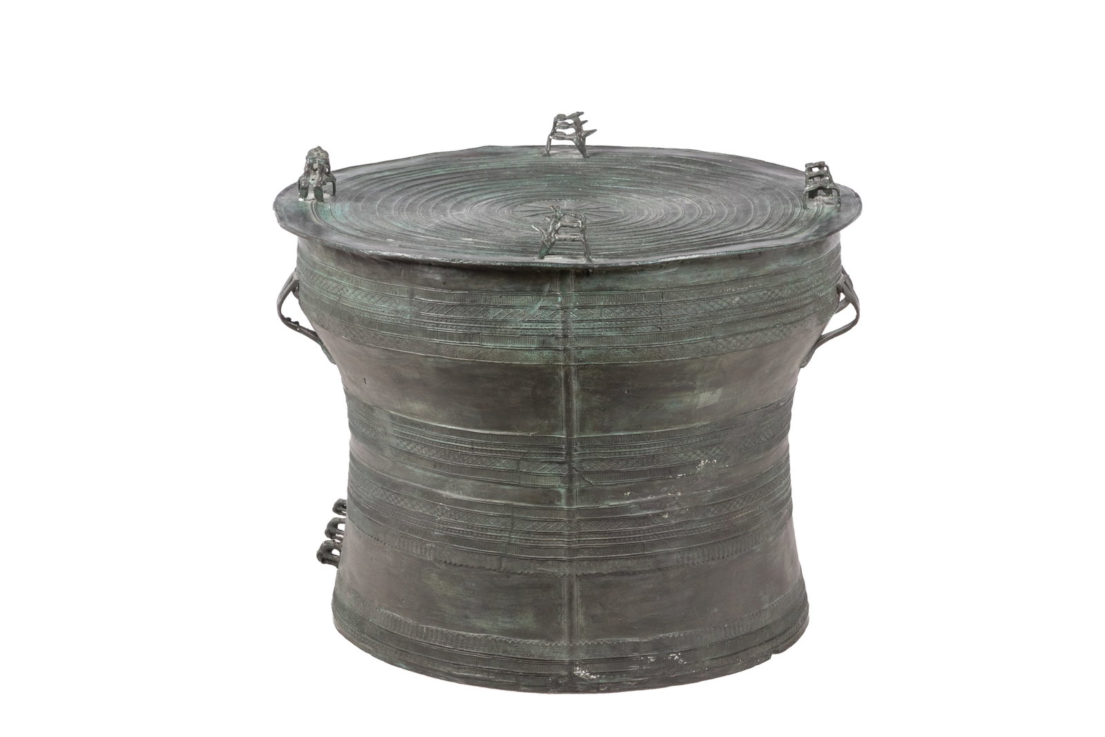 SOUTH EAST ASIAN METAL RAIN DRUM: H 18in x Dia 24in