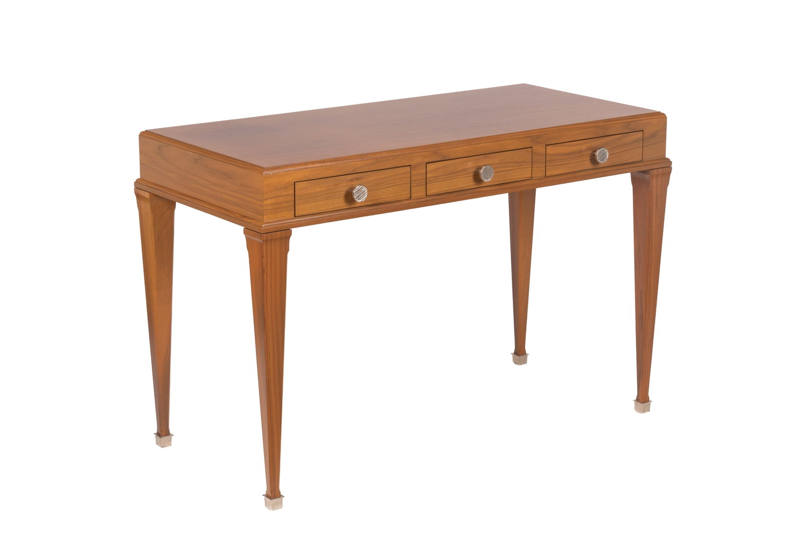 ART DECO STYLE WALNUT DESK: Three drawers with chrome hardware. H 30 1/2in x W 45in x D 21in