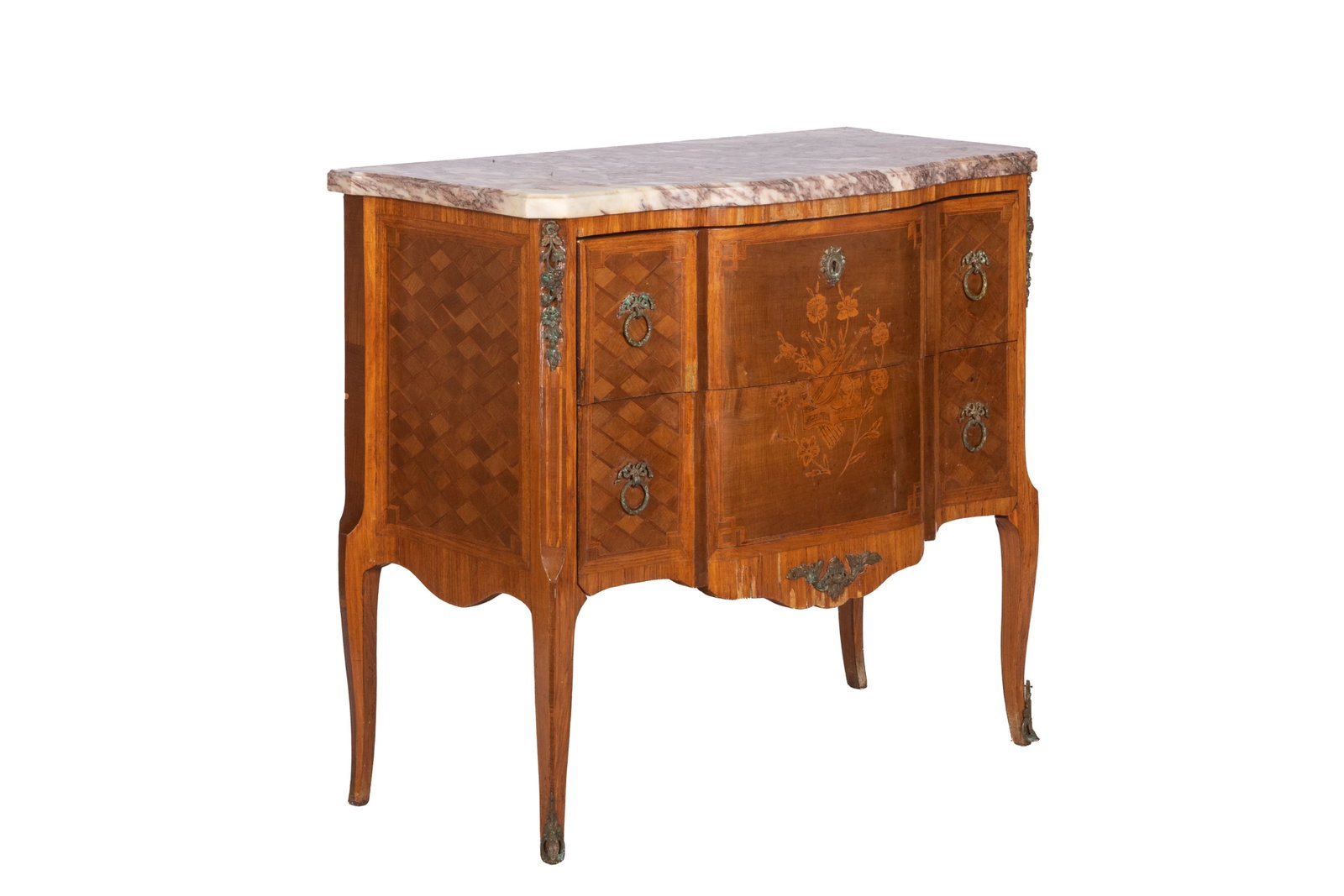 FRENCH MARBLE TOP TWO DRAWER COMMODE (1 of 8)