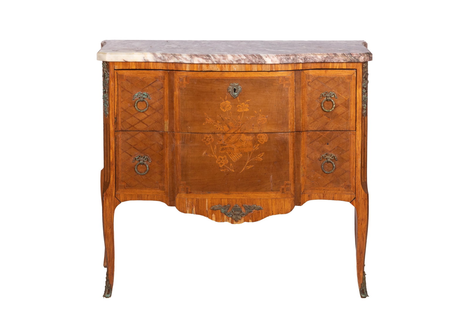 FRENCH MARBLE TOP TWO DRAWER COMMODE - 2