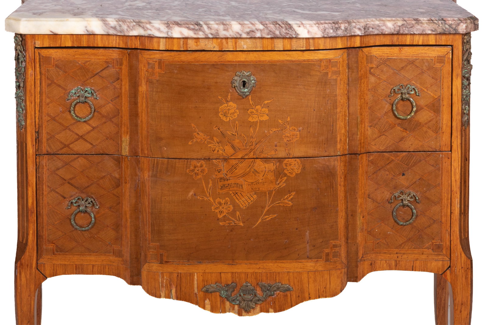 FRENCH MARBLE TOP TWO DRAWER COMMODE - 3