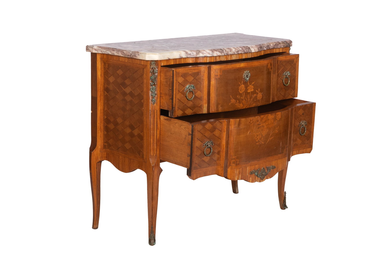 FRENCH MARBLE TOP TWO DRAWER COMMODE - 4