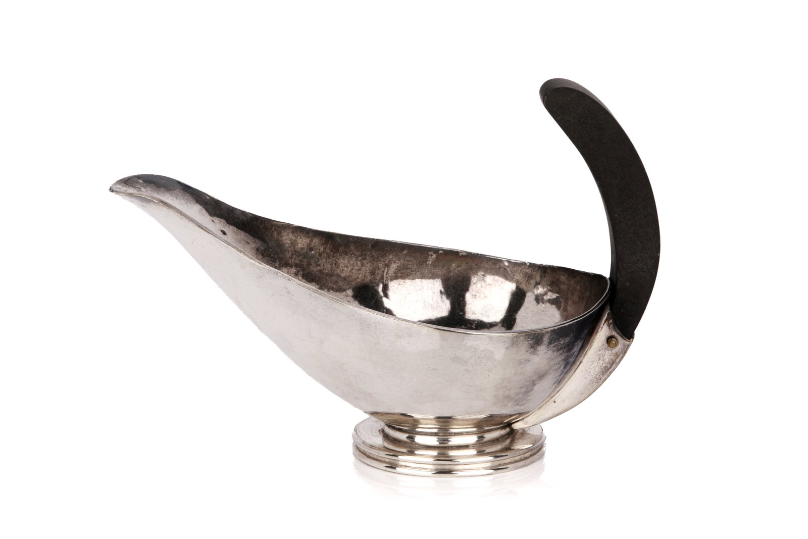 DOUGLAS BOYD SILVER GRAVY BOAT 265g: A sterling silver gravy boat by Richmond Hill silversmith Douglas Boyd. This is a fine heavy example of Boyd's early work. The swooping spout and unusual handle were influenced by Scandinavian style a