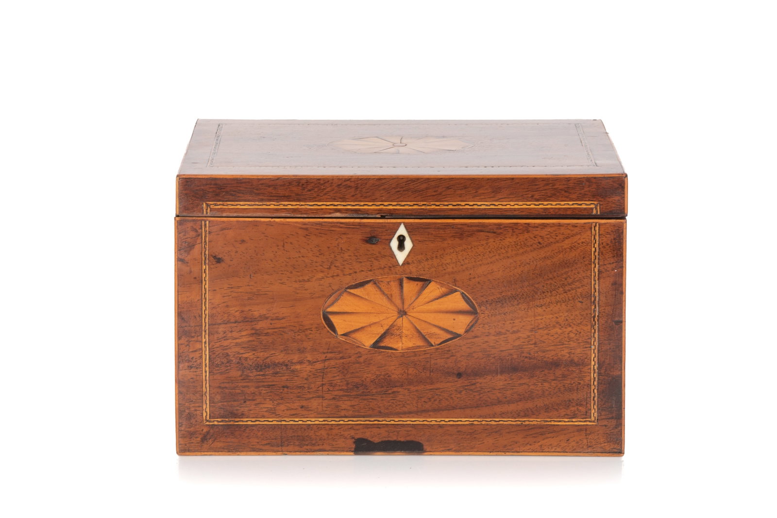 BRITISH REGENCY INLAID MAHOGANY TEA CADDY (1 of 5)