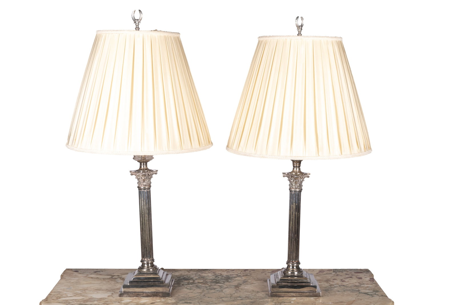 PAIR OF SILVERPLATED COLUMN FORM TABLE LAMPS (1 of 3)
