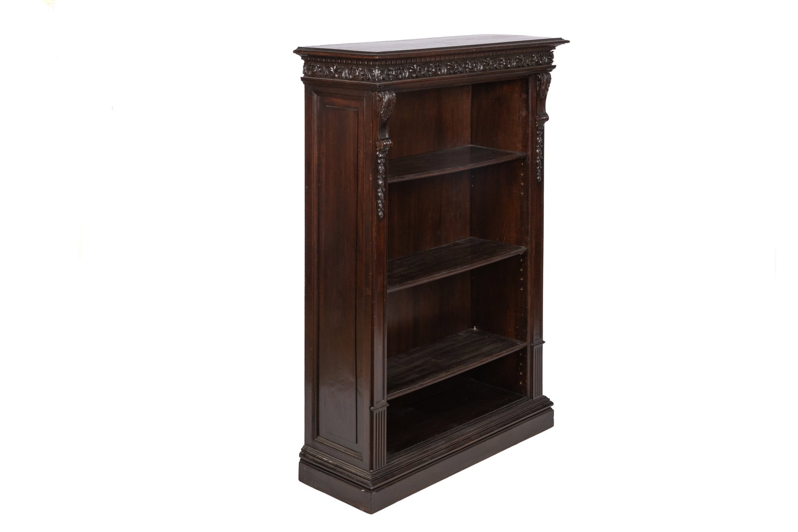 19TH CARVED OAK OPEN SHELF BOOKCASE: H 57 1/2in x W 40 3/4in x D 15in
