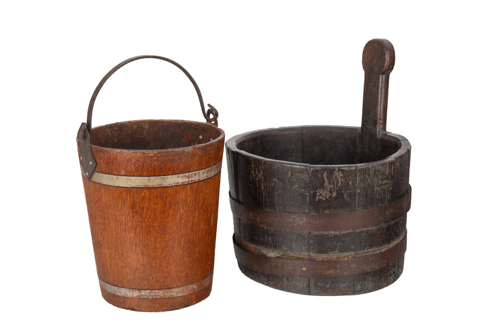PAIR OF ANTIQUE WOOD BUCKETS (1 of 4)