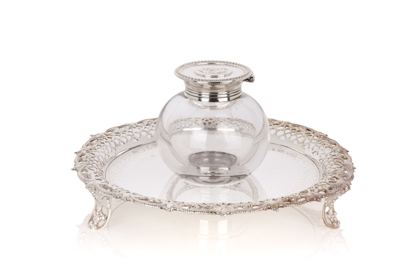VICTORIAN SILVER INKWELL ON STAND, 298g (1 of 4)