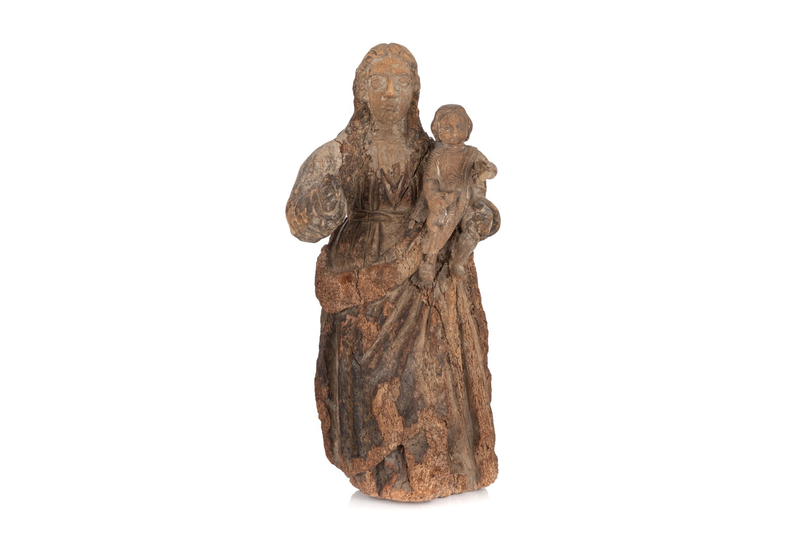 LARGE CARVED & POLYCHROMED WOOD MOTHER & JESUS (1 of 5)