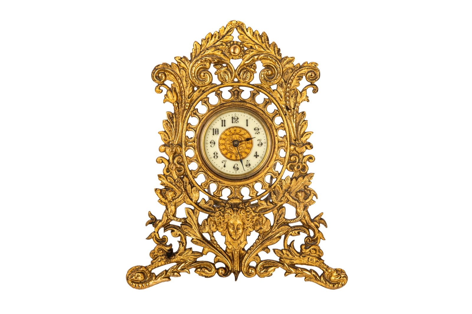 ELABORATELY DECOATED ENGLISH BRASS DESK CLOCK (1 of 5)