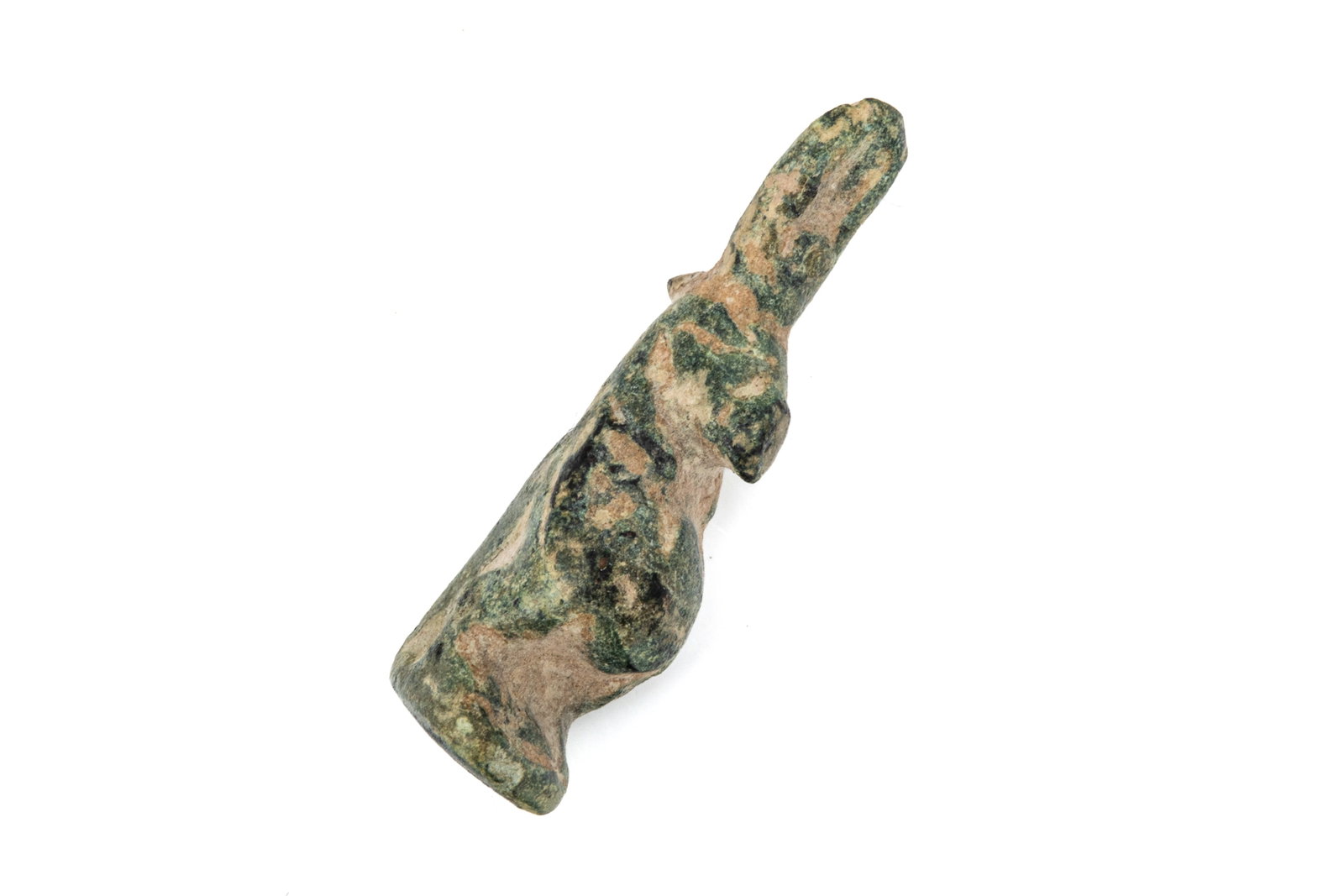 ANCIENT EGYPTIAN BRONZE FIGURINE OF TAWERET: The ancient Egyptian goddess of childbirth and fertility, the figurine is depicted as a pregnant hippo with lion arms and legs, a crocodile back, and human breasts. Obvious verdigris commensurate with