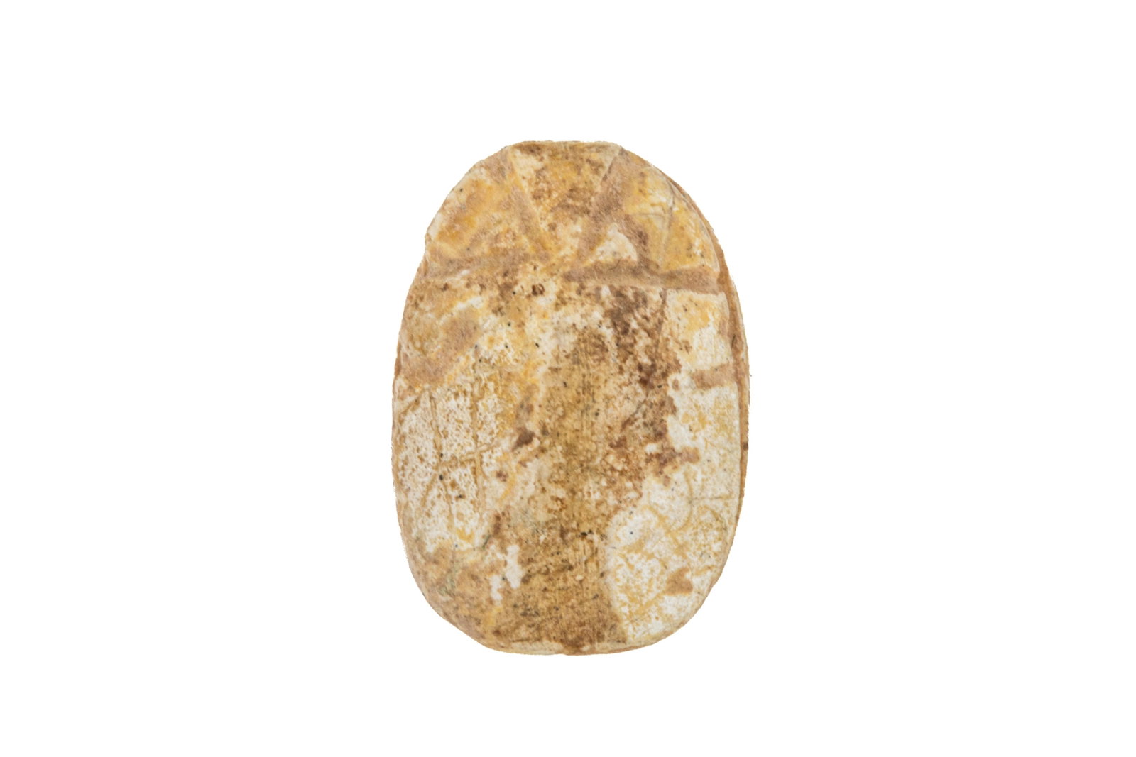 ANCIENT STEATITE SCARAB DEPICTING GODDESS ISHTAR: A rare find, this scarab features the supreme Mesopotamian goddess of love, war, and fertility. whose worship spread into the Egyptian faith. Ishtar is depicted holding open a cape, which symbolizes s