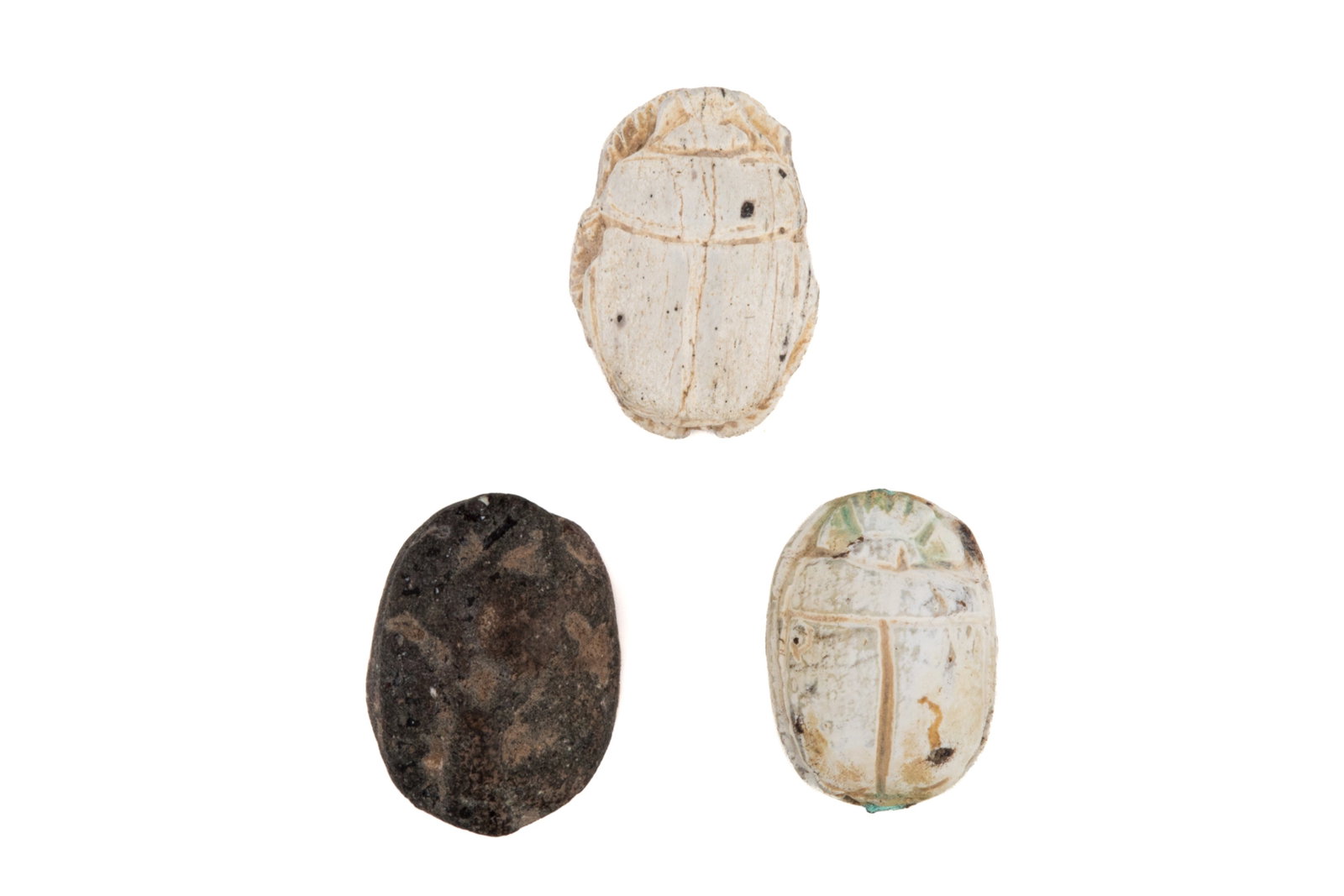 THREE ANCIENT STEATITE SCARABS FEATURING RA (1 of 4)