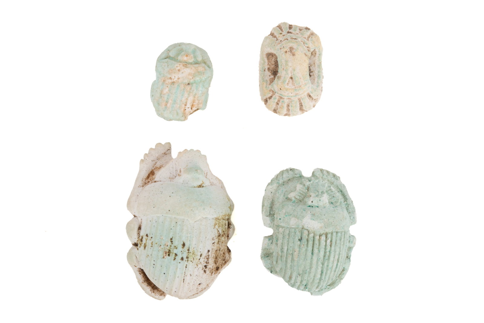 4 ANCIENT EGYPTIAN LATE PERIOD FAIENCED SCARABS (1 of 3)