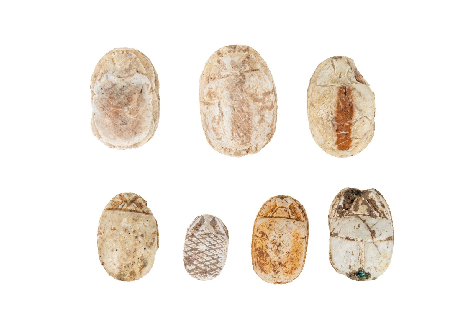 SEVEN ANCIENT EGYPTIAN STEATITE SCARABS (1 of 3)