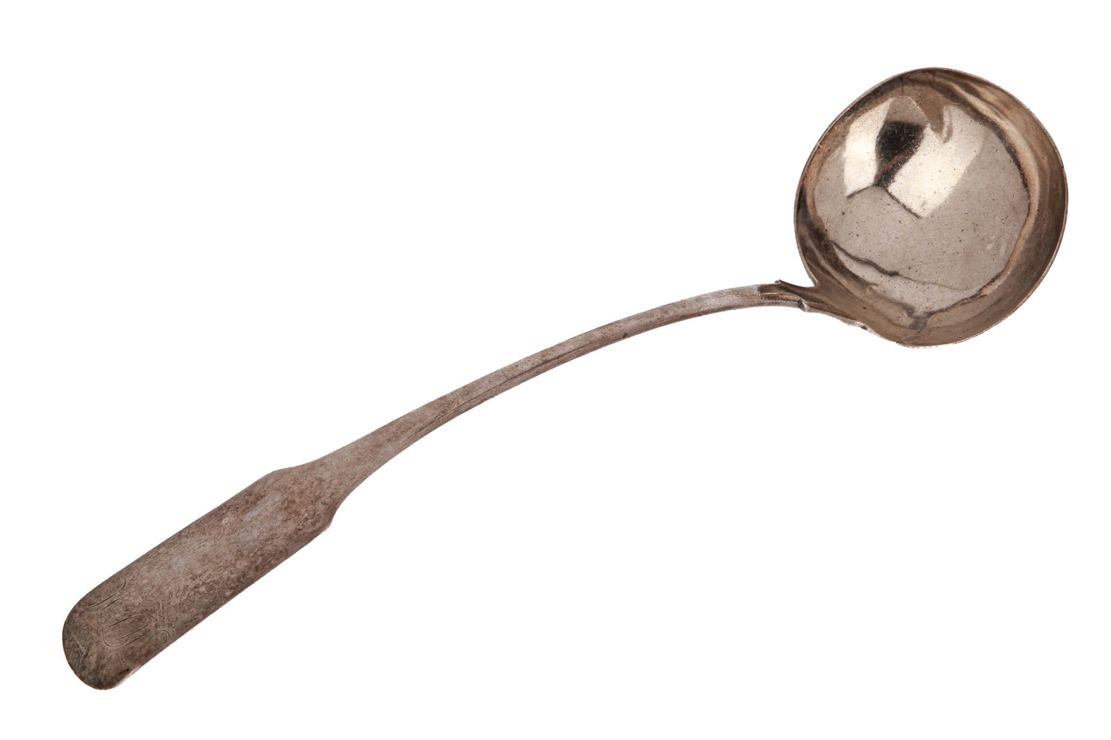 A 19TH CENTURY CANADIAN SILVER LADLE 178g: An early 19th century soup ladle by an uncommon Montreal maker George Haddington. Fiddle pattern with period initials. Weight 178 g Length 13 in 33 cm