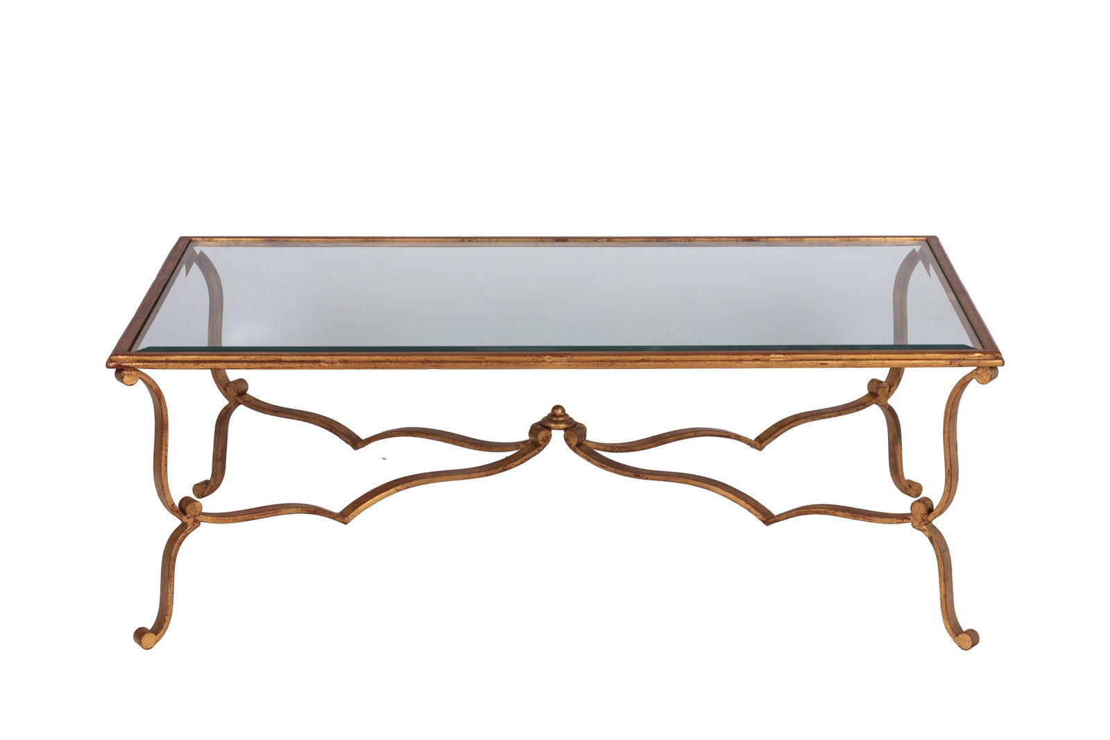GOLD PAINTED METAL GLASS TOP COFFEE TABLE (1 of 3)