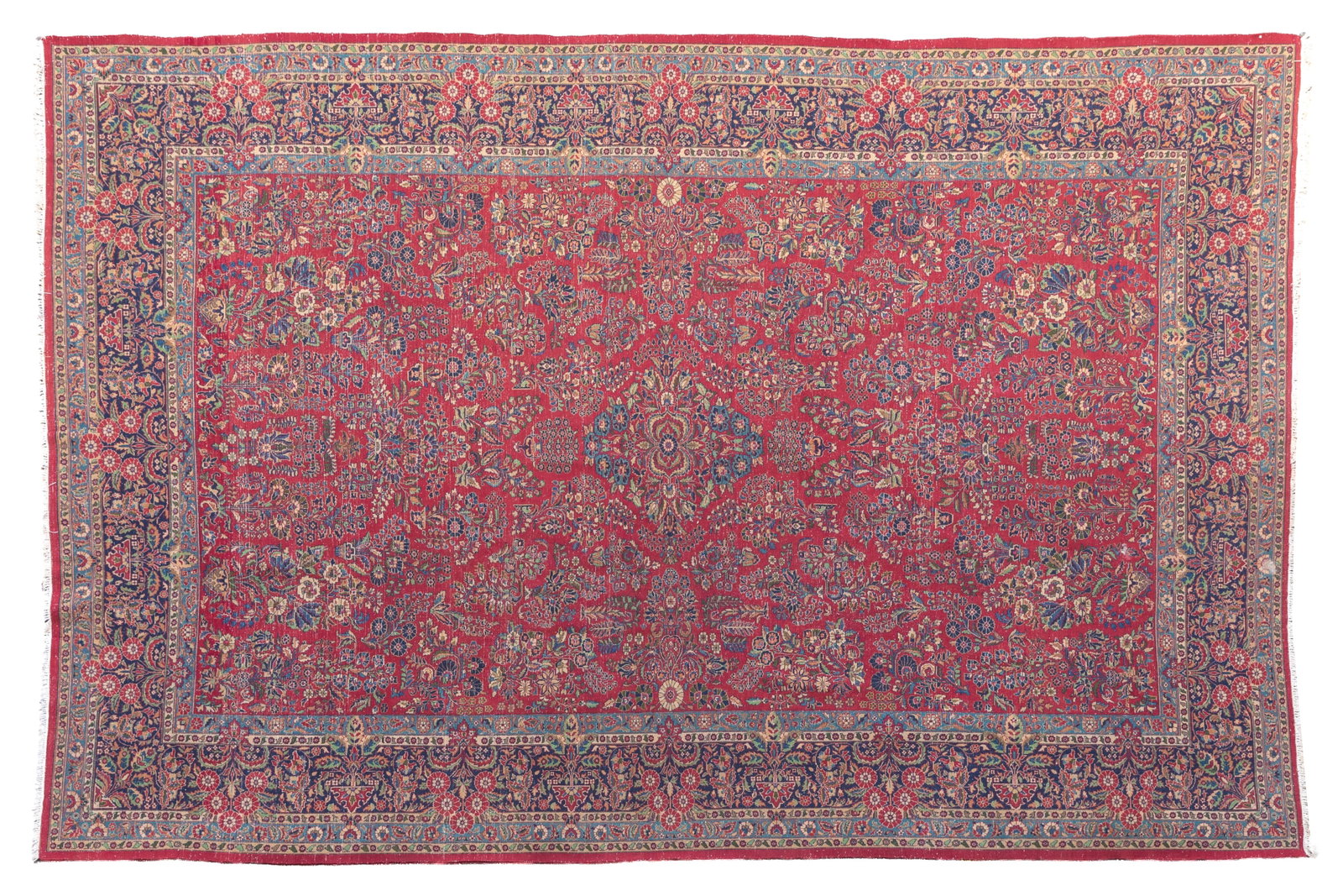 VINTAGE PERSIAN SAROUK FARAHAN CARPET: Dense all-over floral pattern on a saturated red ground with small, tightly drawn flowers and scrolling vines 16ft 8in x 10ft 10in
