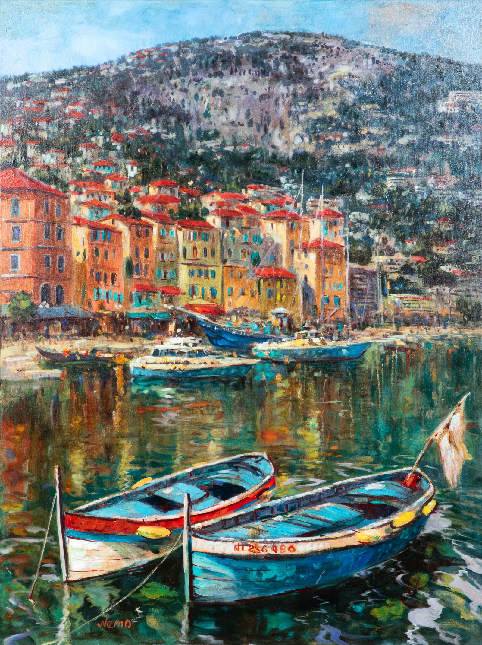 VICTOR "NEMO" COLESNICENCO (Moldova, b. 1968): Villefrance" Oil on canvas Signed bottom right Signed and titled to verso of canvas H. 40" x W. 30