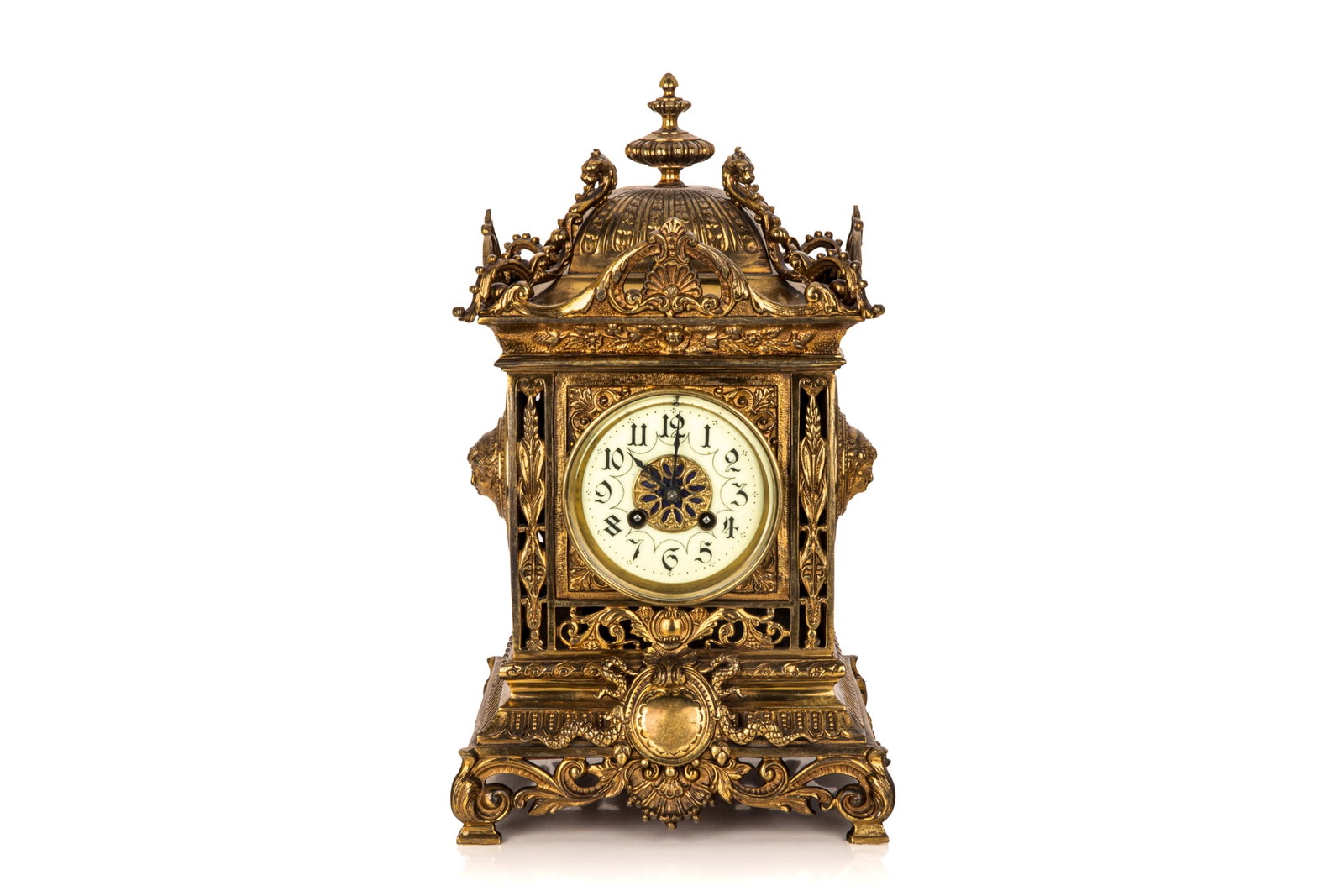 ANTIQUE FRENCH ORNATE BRASS MANTEL CLOCK (1 of 6)