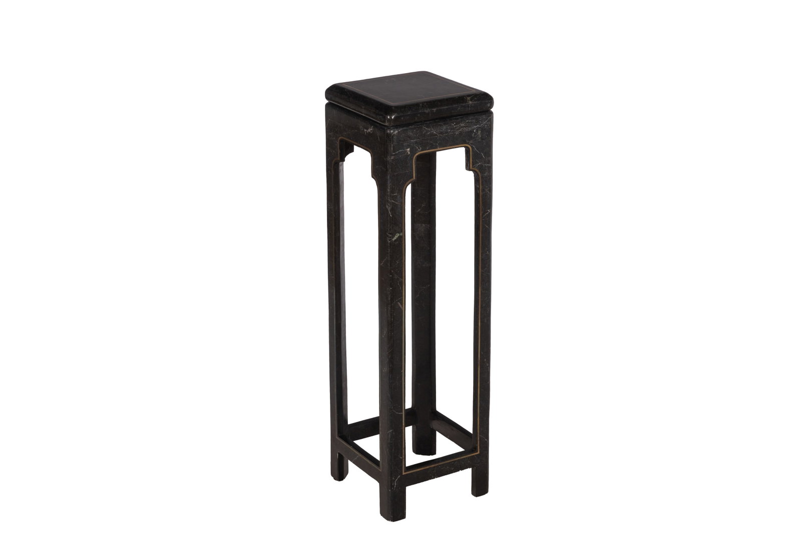 STONE VENEERED PEDESTAL: Square form in the Chinese manner with black stone surface, ca late 20th C H 35in x W 10in x D 10in