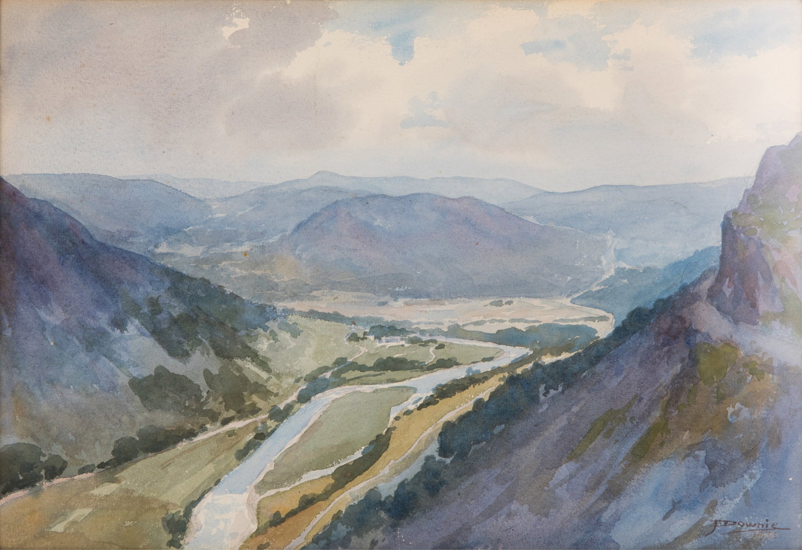 JOHN PATRICK DOWNIE (Scottish, 1871-1945): Plynlimmon Mt. Range, Aberystwyth, Wales Watercolour Signed bottom right H. 9 3/4" x W. 14"