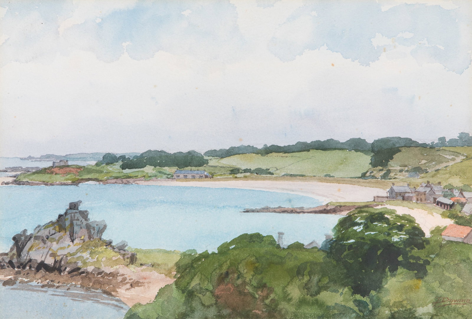 JOHN PATRICK DOWNIE (Scottish, 1871-1945): Town on the bay Watercolour Signed bottom right Sight measurements: H. 10 1/2" x W. 15 1/2"