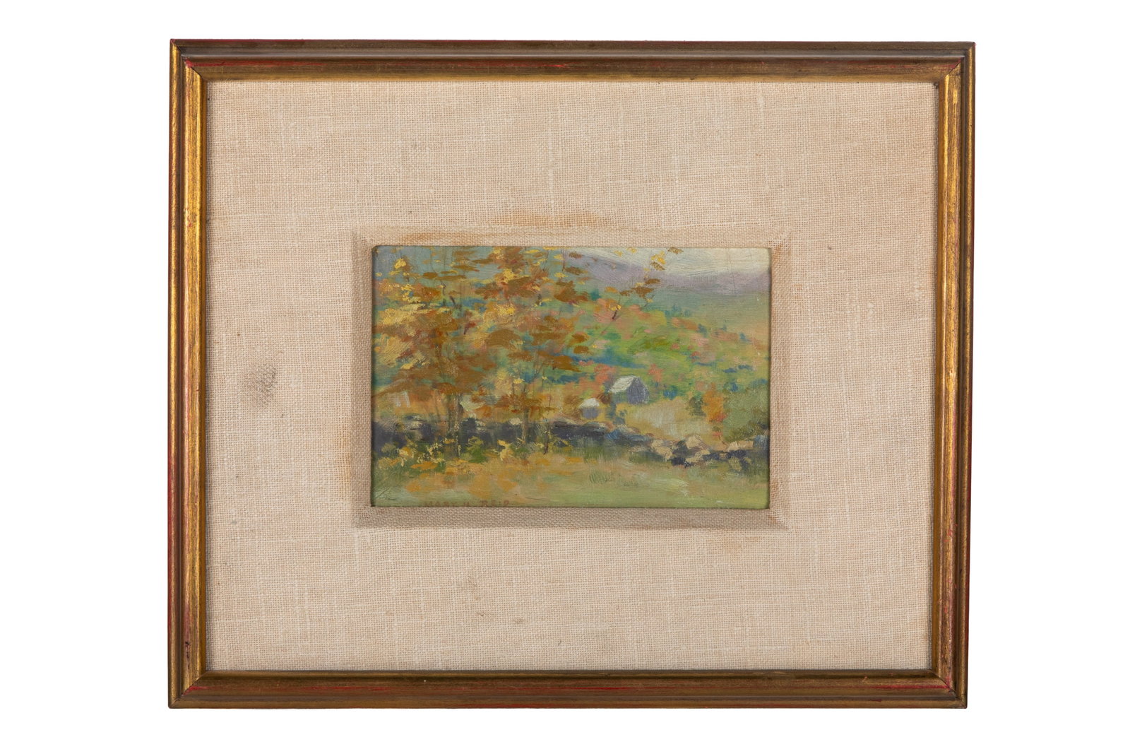 MARY AUGUST HEISTER REID (Canadian, 1854-1921): Forest landscape Oil on board Signed bottom left Sight measurements: H. 4 5/8" x W. 7 1/8"
