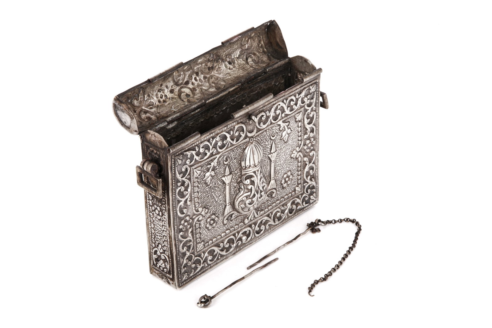 19th C TURKISH OTTOMAN REPOUSE SILVER CASE - 3