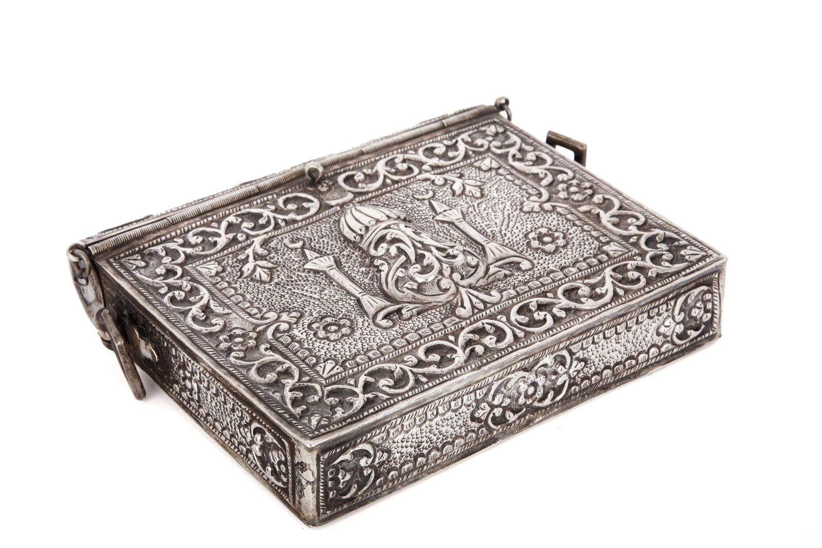 19th C TURKISH OTTOMAN REPOUSE SILVER CASE - 4