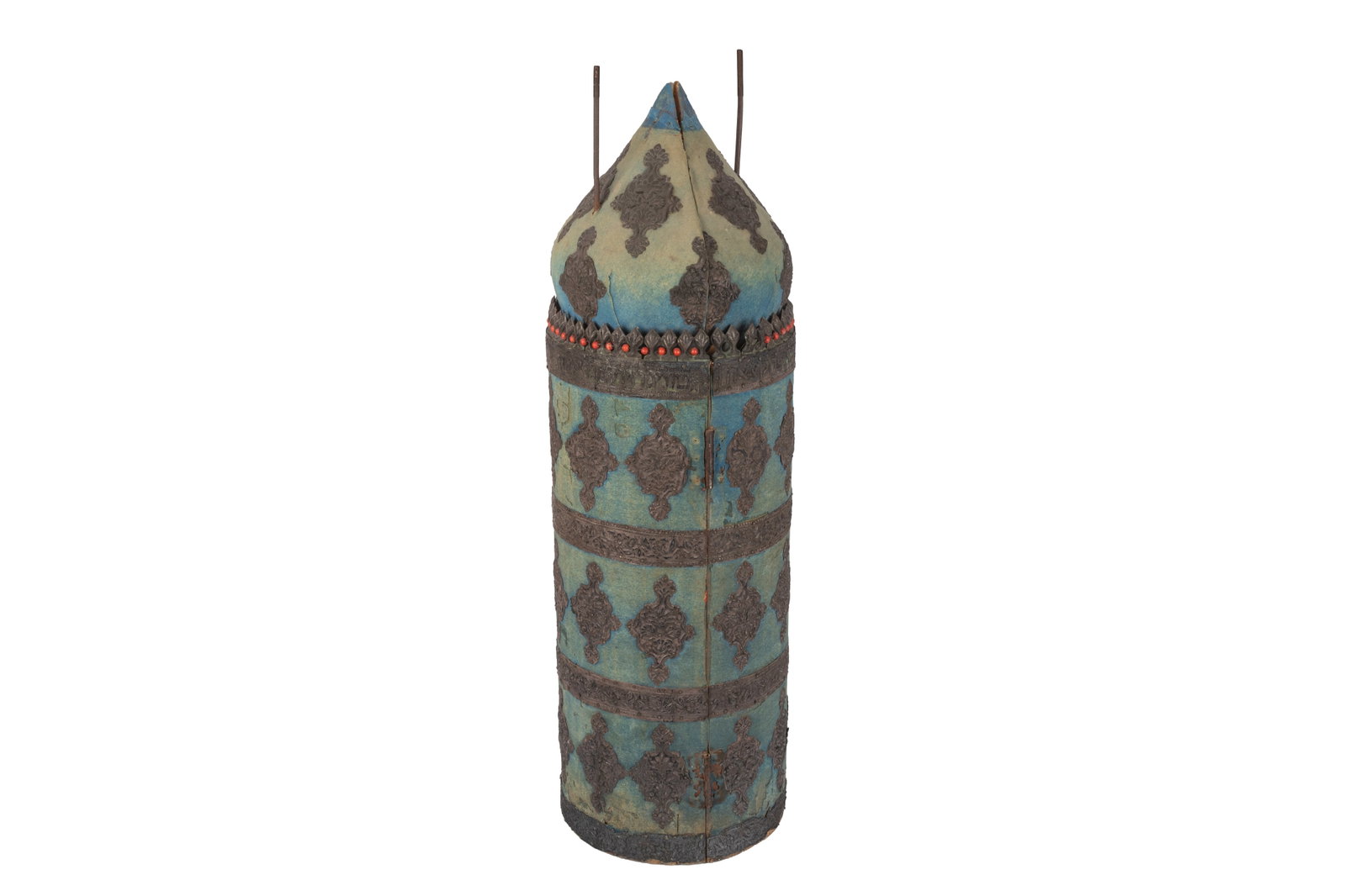 19th C MIDDLE EASTERN SILVER MOUNTED TORAH CASE - 4