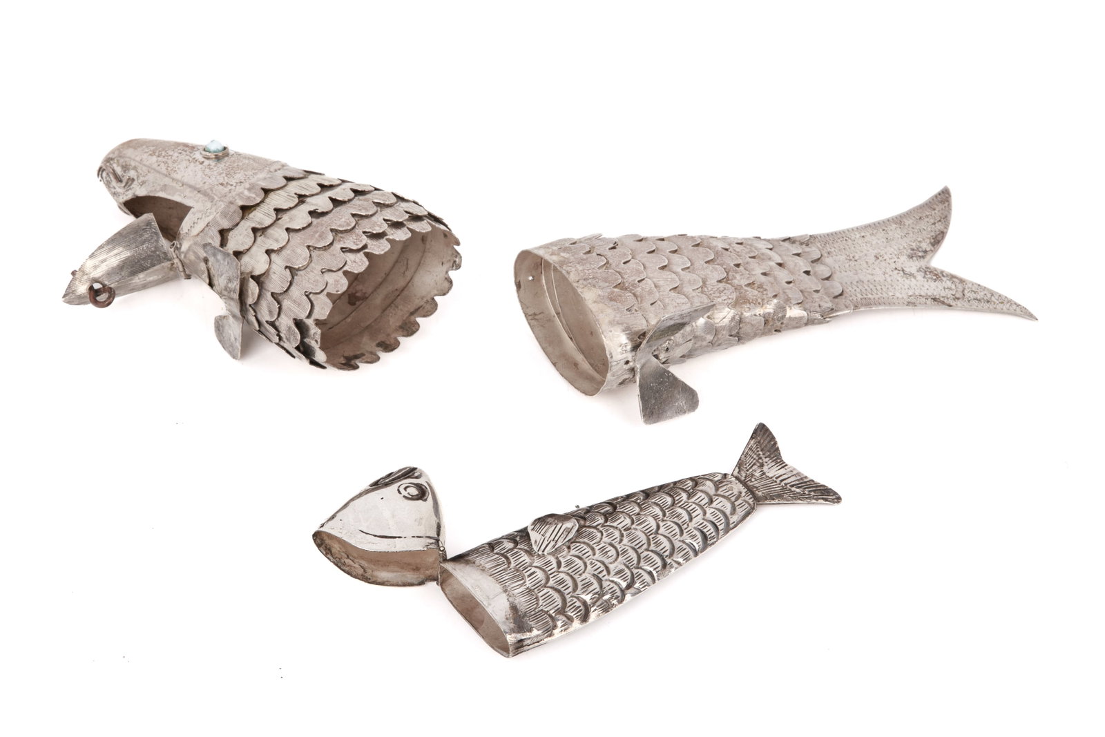 TWO SILVER FISH SHAPED SPICE CONTAINERS - 3