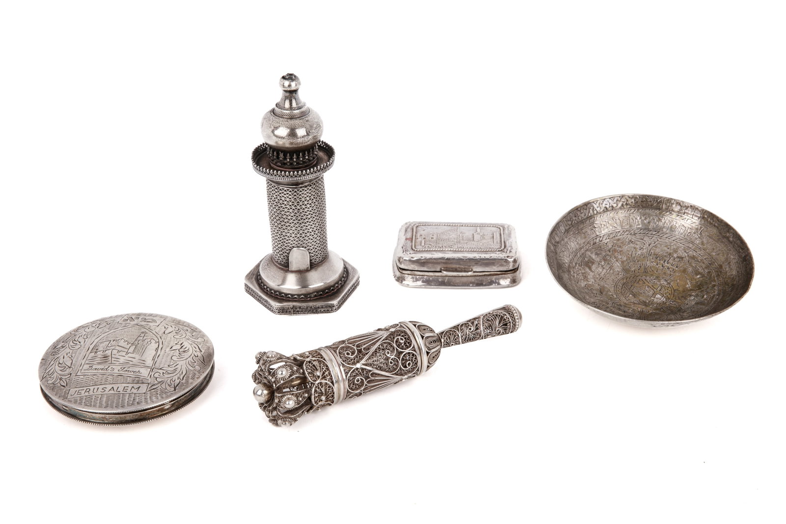 FIVE JUDAICA SILVER OBJECTS (1 of 7)