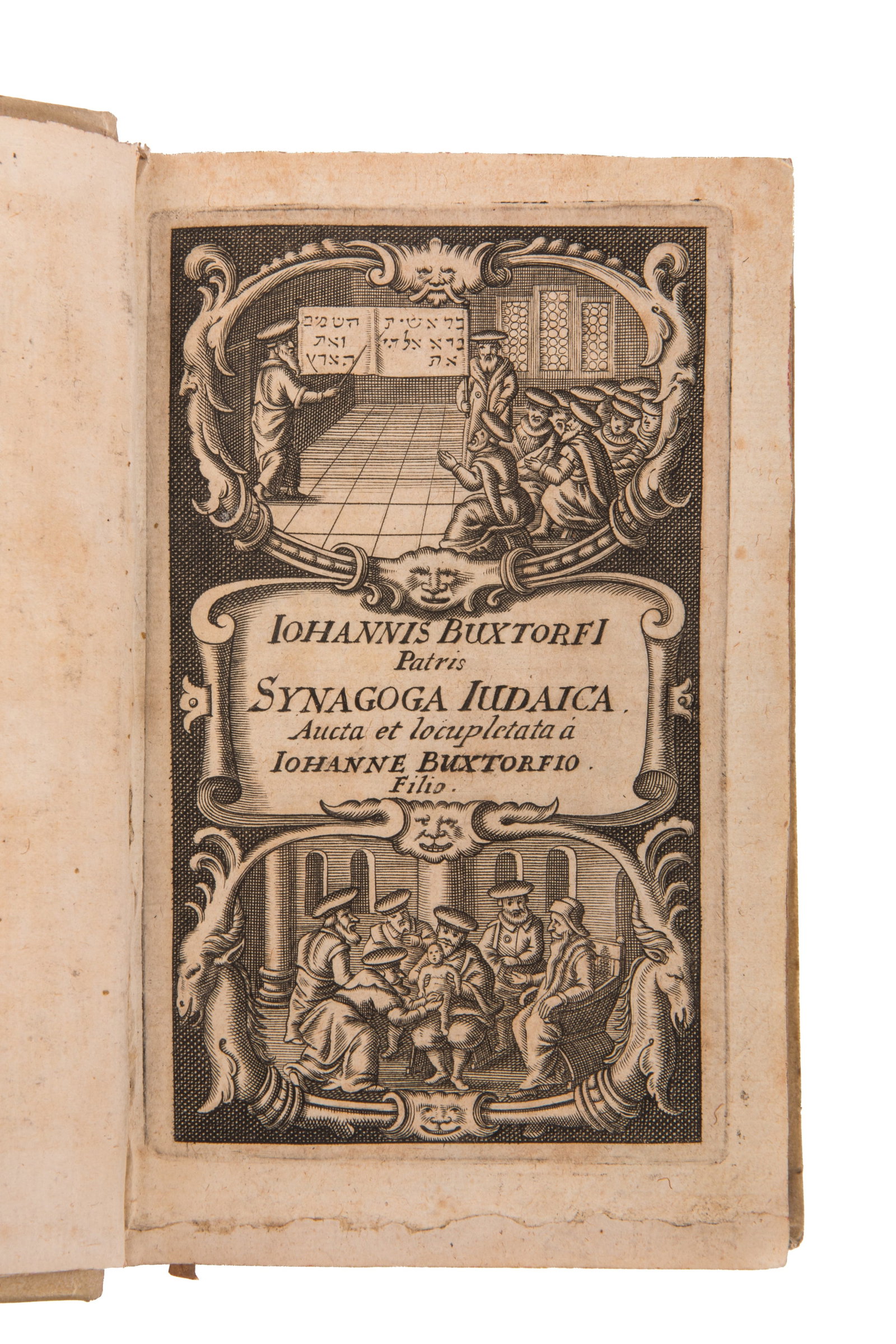 JOHANNIS BUXTORF SYNAGOGA JUDAICA (1661): Published by Deckerum, Basel, 1661. Latin book by the Hebraist and scholar Johann Buxtorf (1564-1629). Buxtorf accurately recorded customs, prayers and lives ofAshkenazi Jews. H. 17.5cm (6 7/8in)