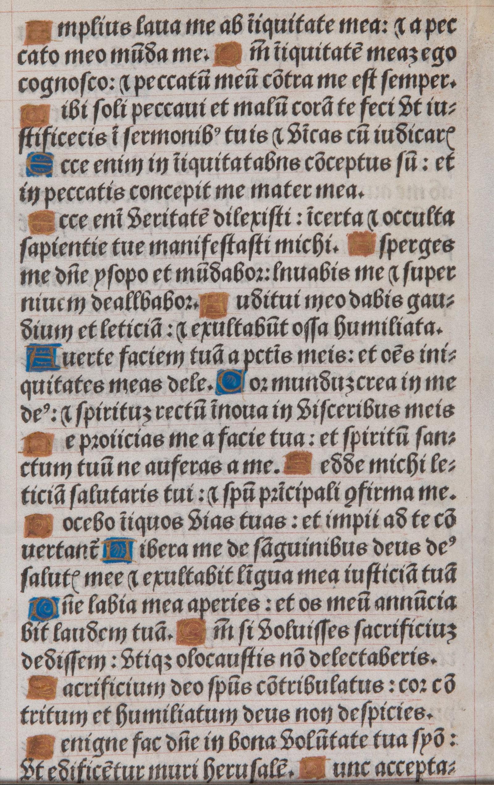 THREE PARIS 16th C BOOK OF HOURS PAGES: Extracted from a French 16th C book of hours printed on vellum attributed to Germain Hardouyn, 1529. Red, blue, and gilt initials. Purchased from Kent Nielsen,London. Measurements: H. 21 x W 13.5cm