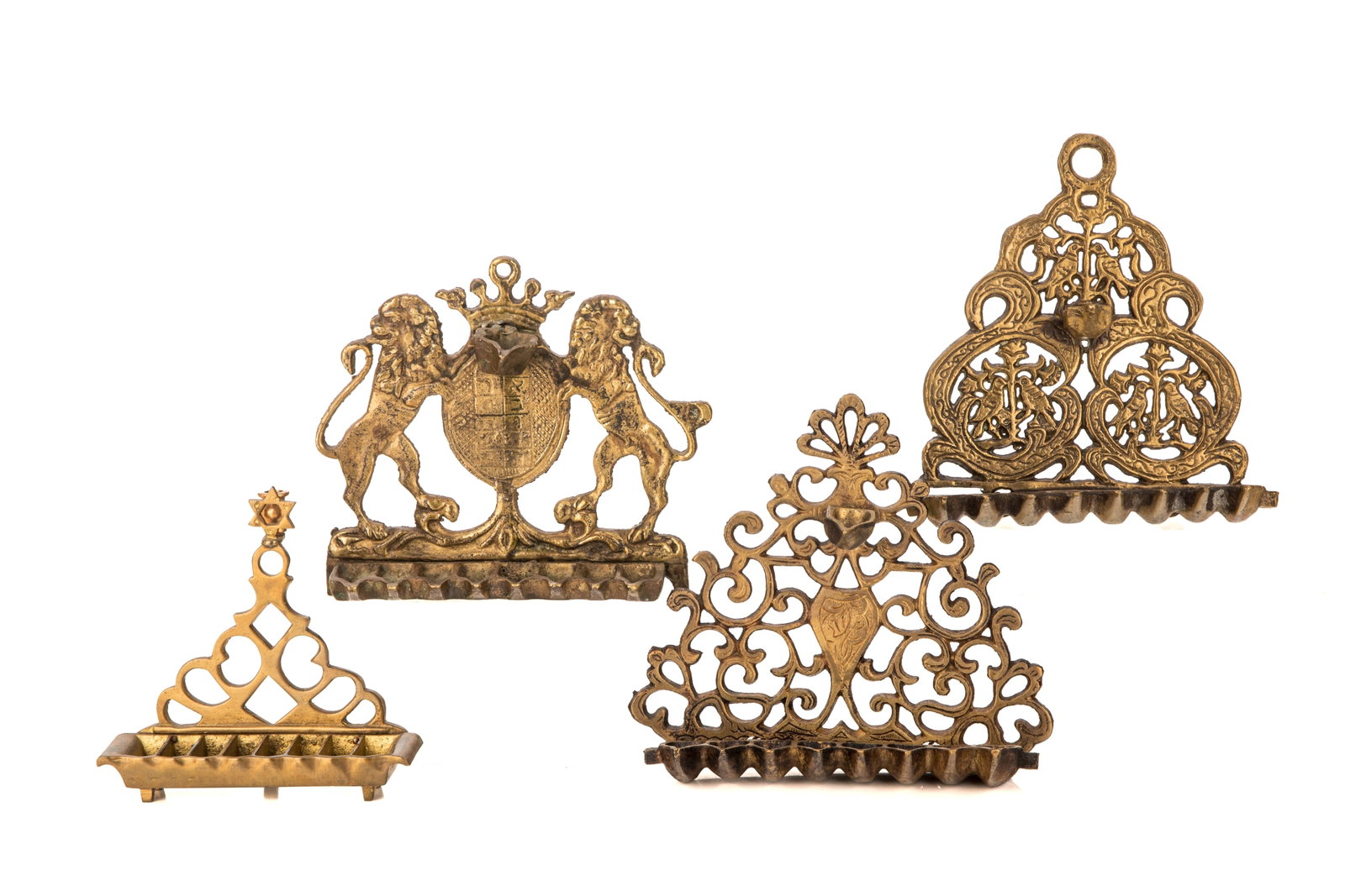 FOUR ANTIQUE BRONZE HANUKKAH OIL LAMPS (1 of 2)