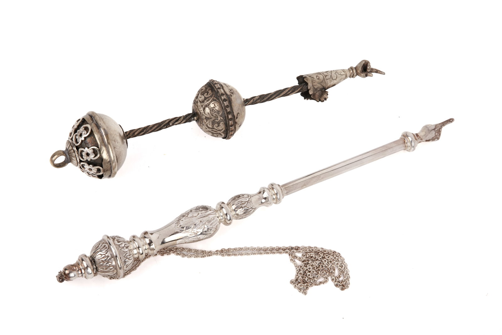 TWO SILVER YAD TORAH POINTERS - 2