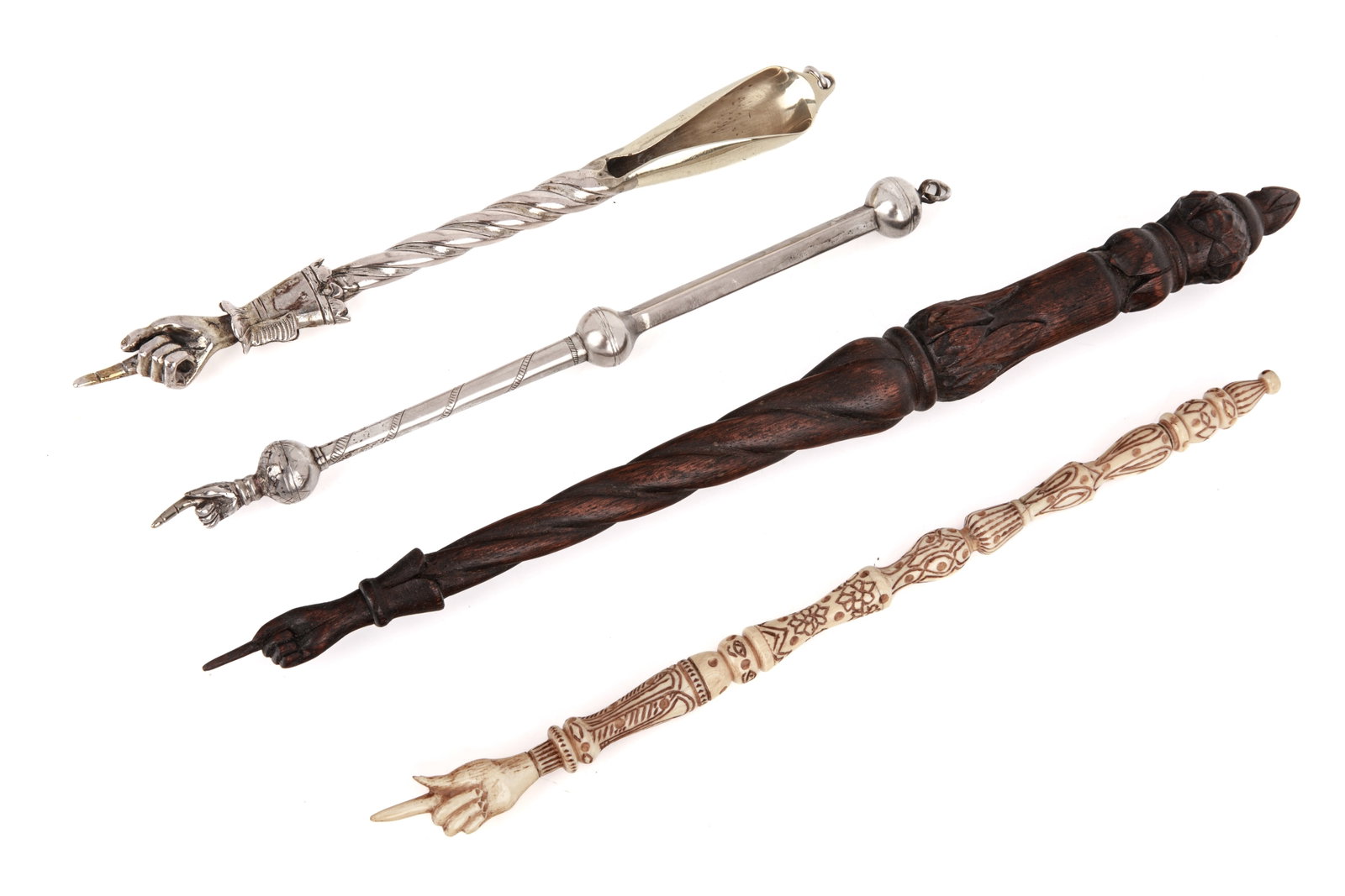 FOUR MIXED MATERIAL YAD TORAH POINTERS - 2