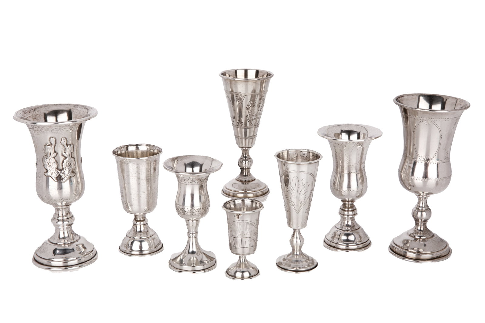 EIGHT SILVER KIDDUSH CUPS, 362g - 2