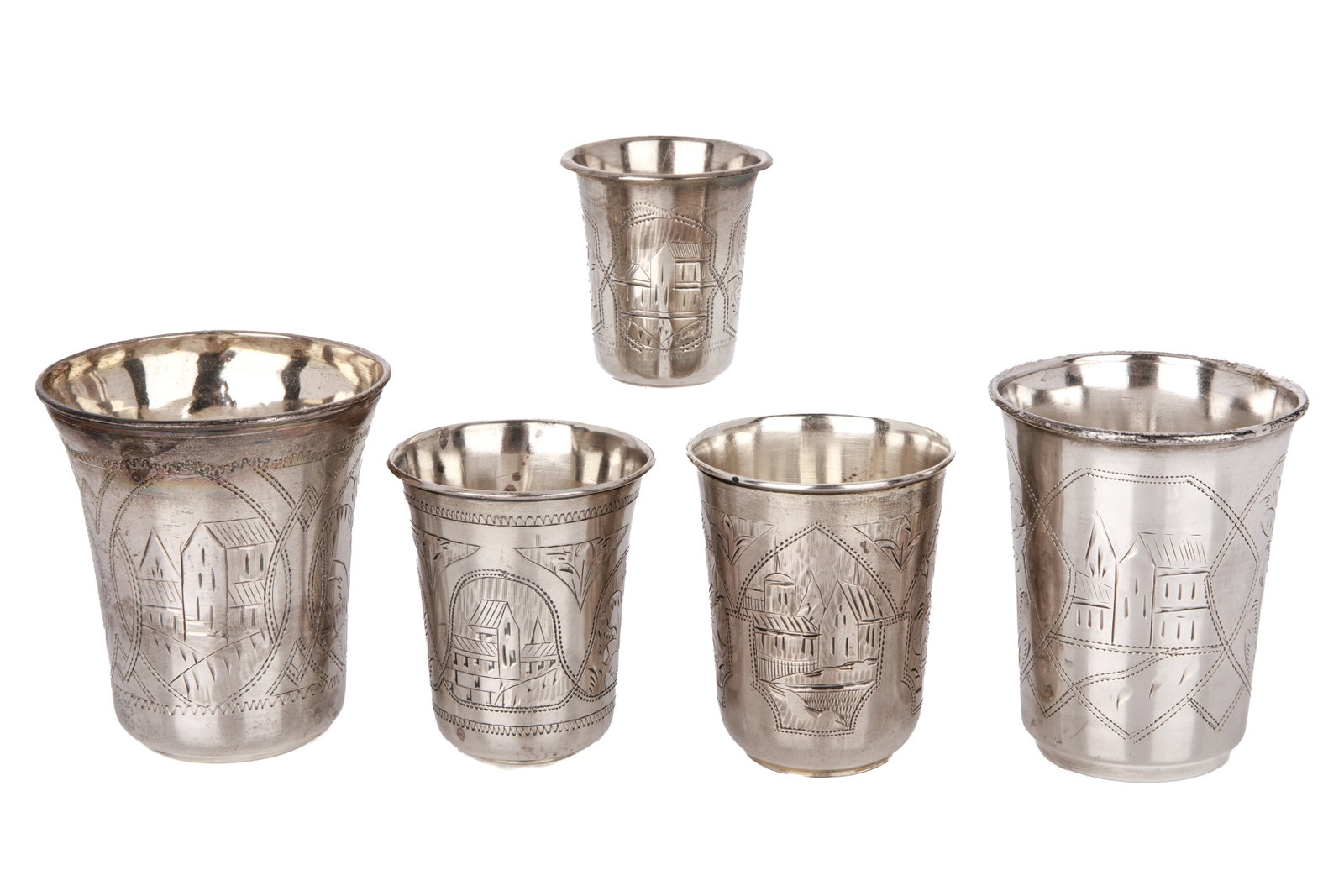 FIVE 19th C RUSSIAN SILVER KIDDUSH CUPS, 186g (1 of 3)