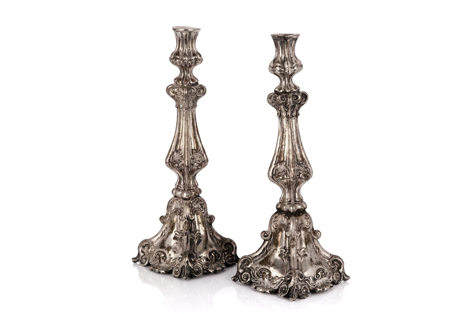 PAIR OF ANTIQUE POLISH SILVERPLATED CANDLESTICKS (1 of 3)