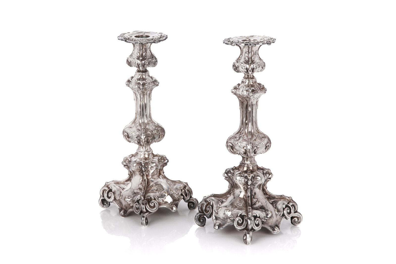 PAIR OF ANTIQUE CONTINENTAL SILVERED CANDLESTICKS (1 of 3)