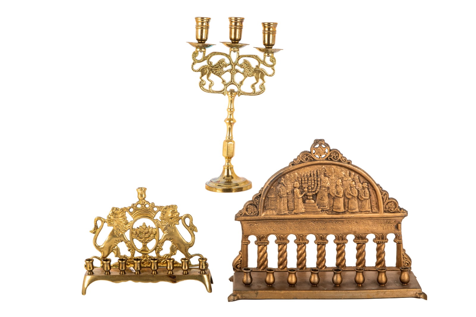 THREE ANTIQUE HANUKKAH MENORAHS (1 of 1)