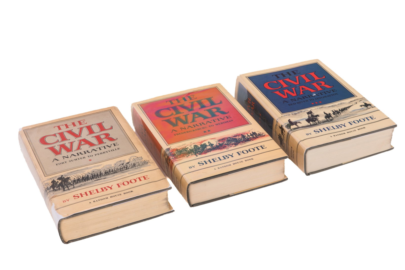 SHELBY FOOTE. THE CIVIL WAR: A NARRATIVE (SIGNED): Shelby Foote. "The Civil War: A Narrative. Fort Sumter to Perryville. Fredericksburg to Meridian. Red River to Appomattox" (New York: Random House, 1958). First edition. Three volumes. Bound in grey c