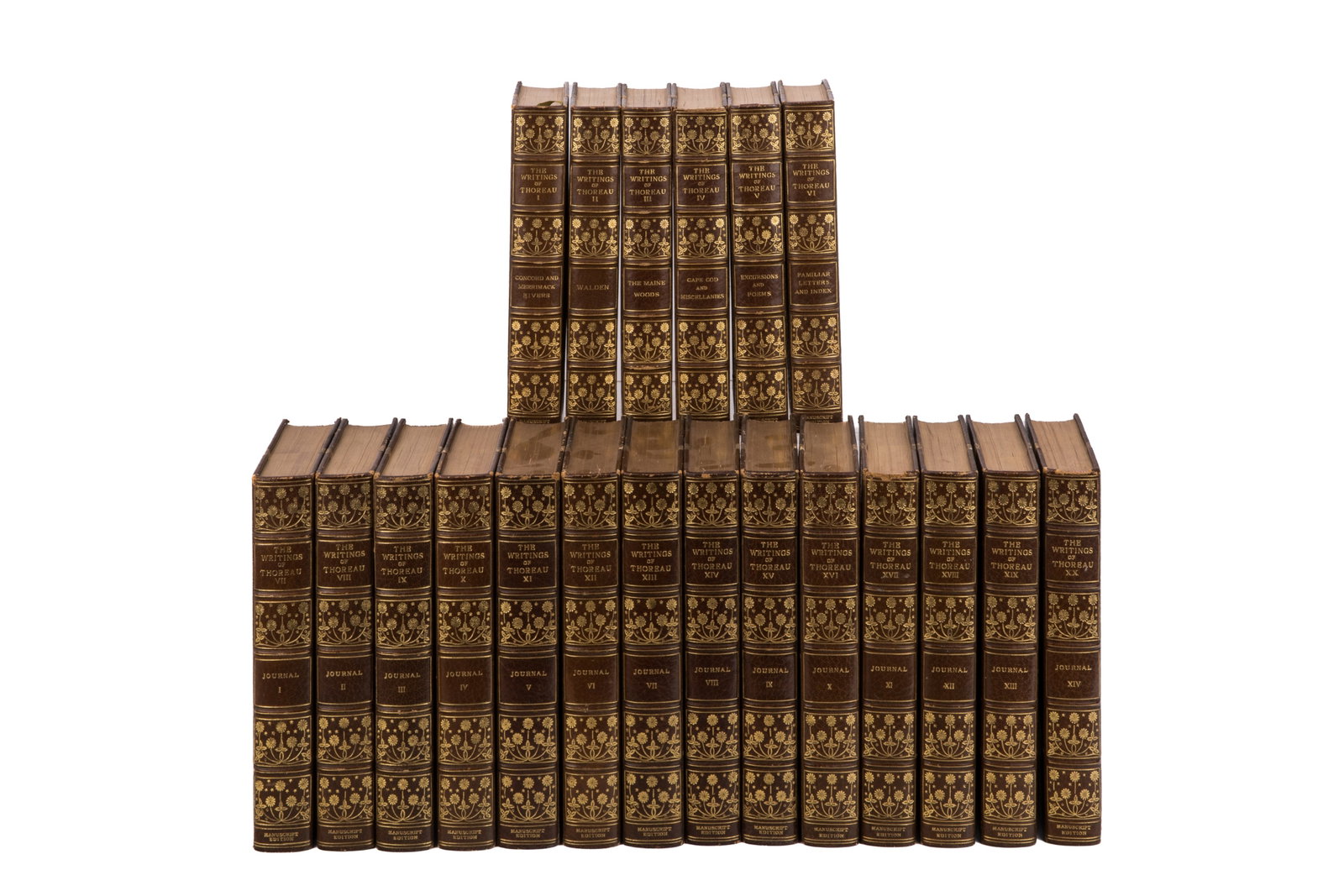 THE WRITINGS OF HENRY DAVID THOREAU (20 VOLS): Henry David Thoreau. "The Writings of Henry David Thoreau" (Boston: Houghton Mifflin, 1906).Twenty volumes. Limited manuscript edition. This is #93 out of 600. Signed by the publisher on the limitatio